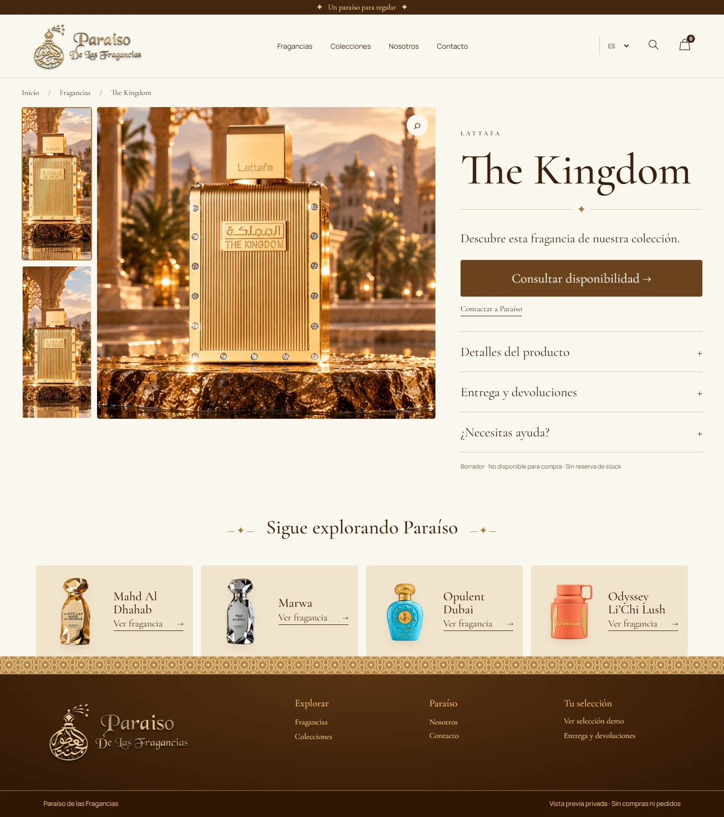 Paraíso de las Fragancias — Product page design