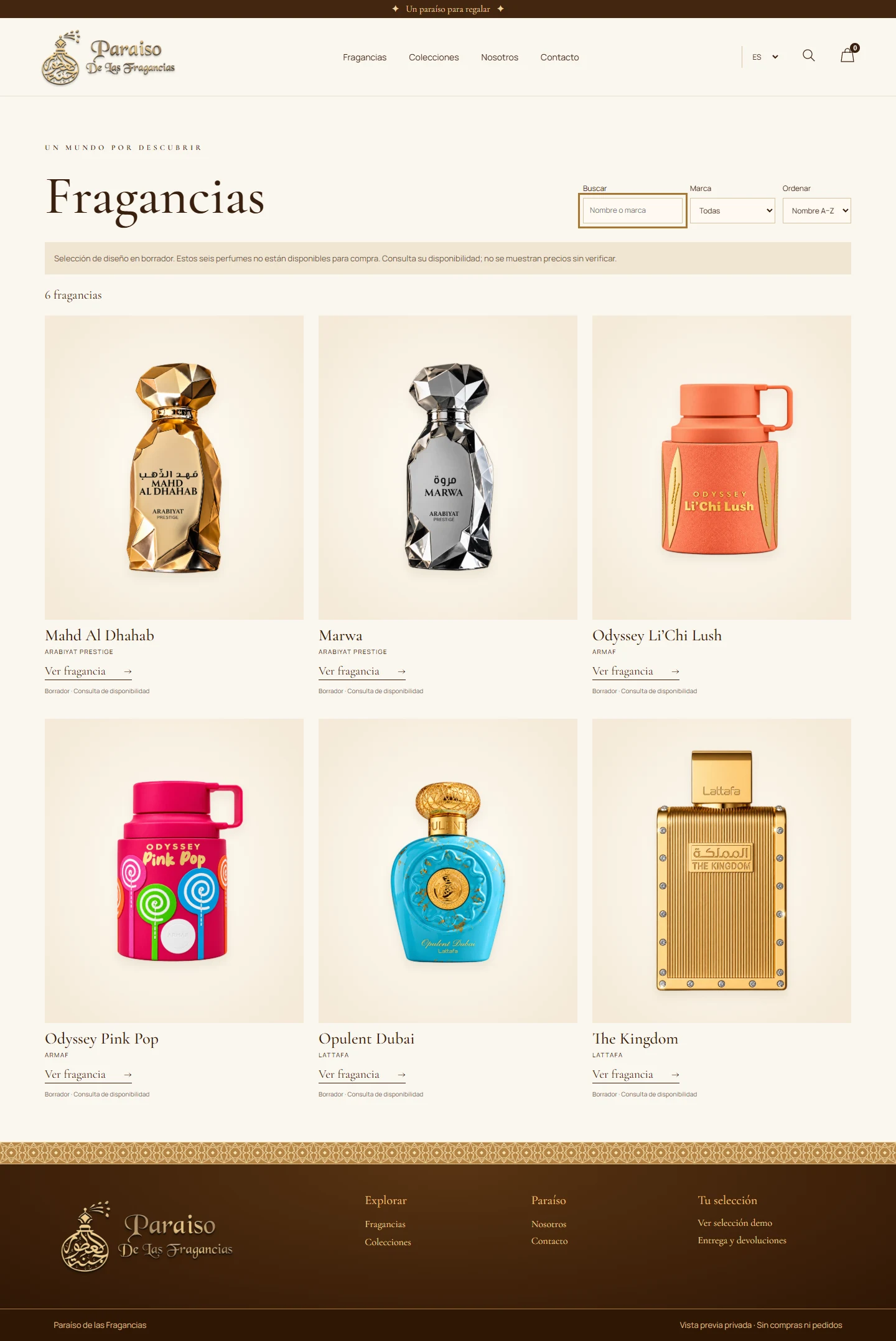 Paraíso de las Fragancias — Fragrance catalog design
